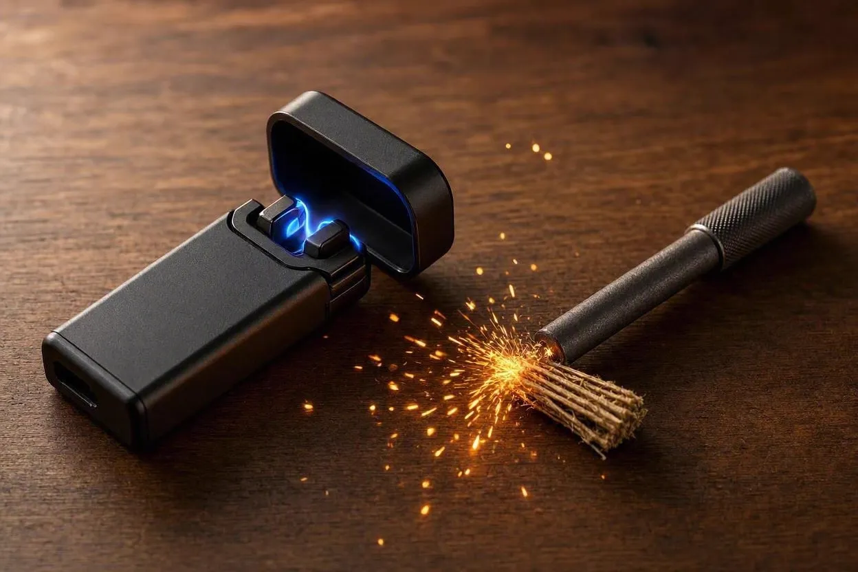 Lee más sobre el artículo Plasma (arco) vs ferrocerio 2026: qué encendedor de supervivencia elegir